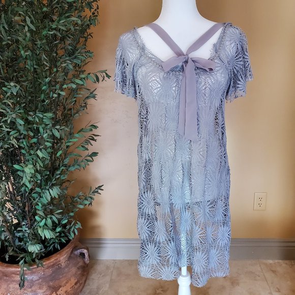 Purple Gray a'reve lace dress with bow - Picture 1 of 13